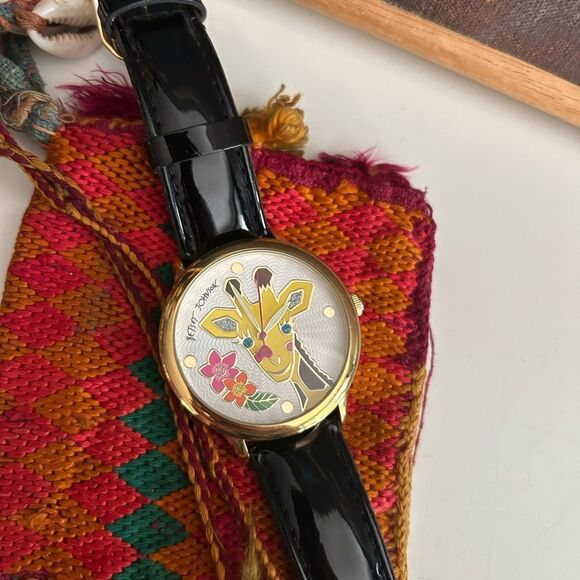 Betsey Johnson Gold and Black Giraffe Watch Leather - Picture 8 of 16